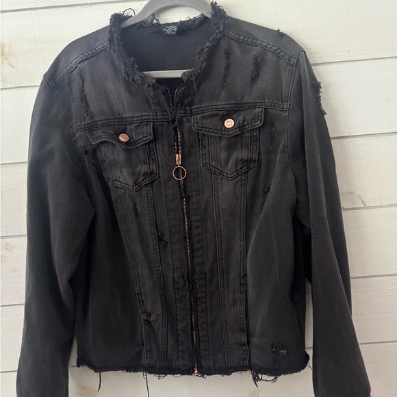 Ashley Stewart Black Distressed Denim Jacket in size 14/17. Great condition! - Picture 2 of 13